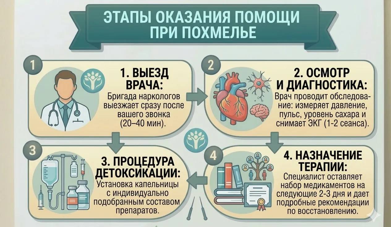 этапы оказания помощи при похмелье